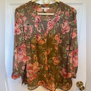 Floral Pink, Brown and Green Women's Top size 16
